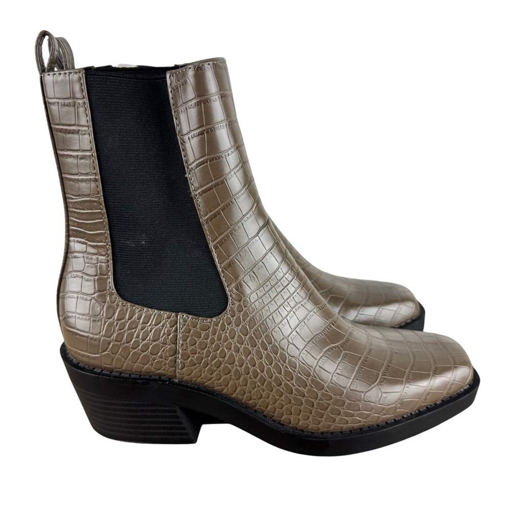 Open Edit Edayla Chelsea Boots Taupe Croc Embossed Square Toe Womens 7M - Picture 9 of 15
